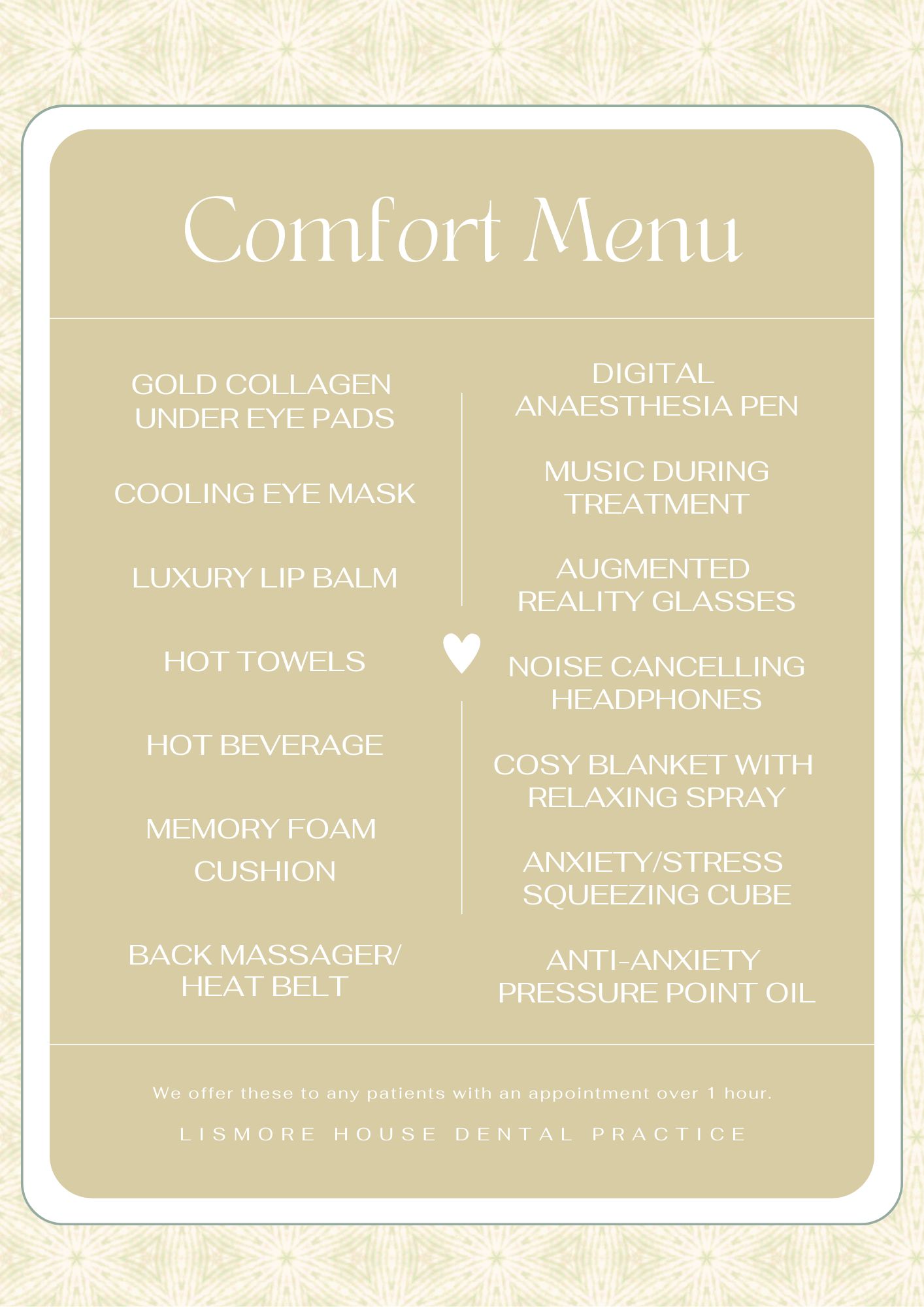 Lismore House Dental Practice Nervous Dental Patients Lismore House Dental Menu